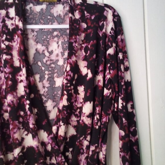 Rachel Rachel Roy Blouse Women M Long Sleeve V-Neck Wrap Floral Black Purple - Picture 7 of 14